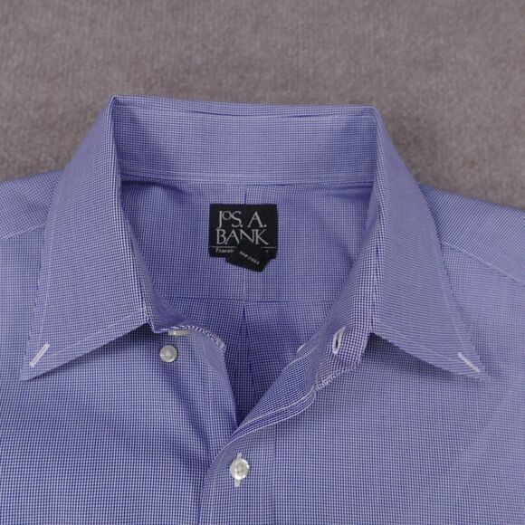 Jos A Bank Traveler Shirt Men 16 - 32 Blue  Button Down Long Sleeve - Picture 5 of 13